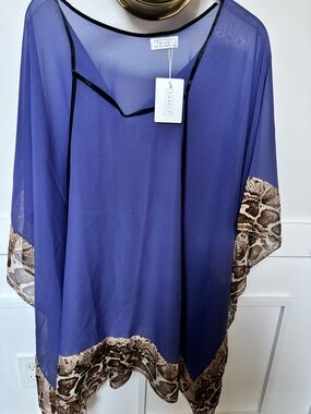 Tamsy Sheer Royal Blue Tunic with Snake Print Trim